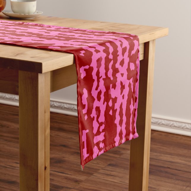 Chemin De Table Court Conception Abstraite Irrégulière Rose Marron Rouge (In Situ)