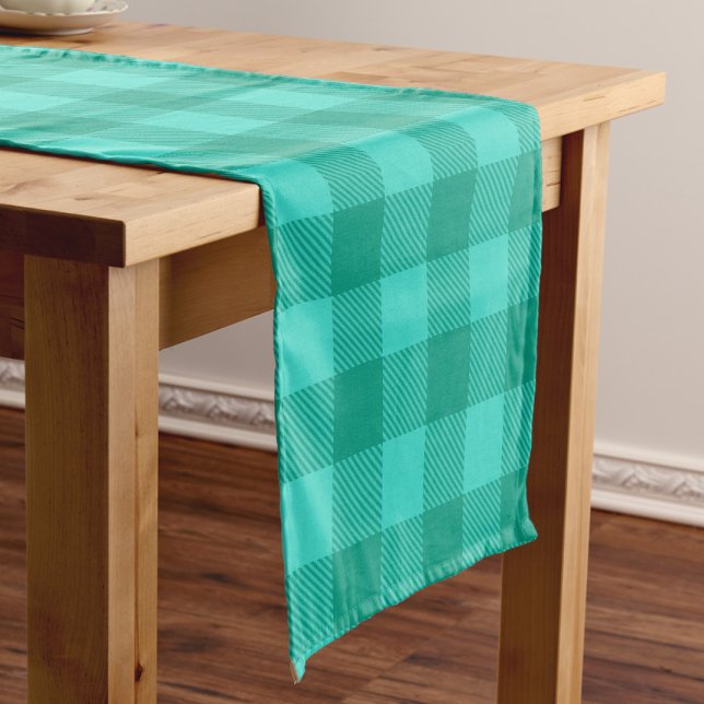 Chemin De Table Court Conception de carreaux à carreaux gingham sarcelle (Créateur téléchargé)