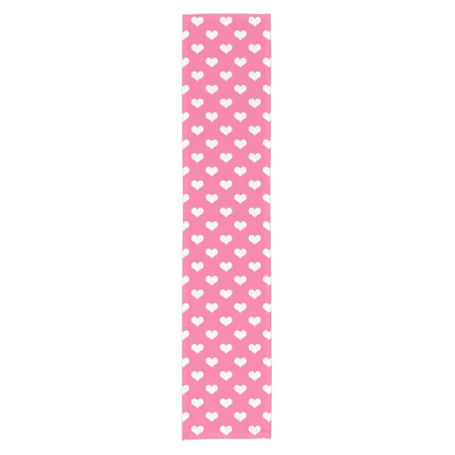 Chemin De Table Court Conception de coeurs adorables roses blancs  (Devant)