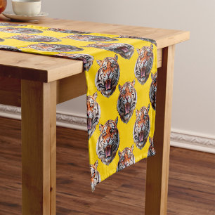 Chemin De Table Court Conception de motif de tête de tigre jaune 
