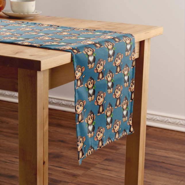 Chemin De Table Court Conception de motif singe bleu  (In Situ)