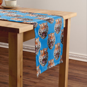 Chemin De Table Court Conception de motif tête de tigre bleu
