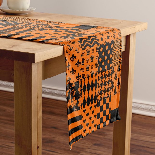 Chemin De Table Court Conception de Patchwork Motif mixte orange noir (Créateur téléchargé)
