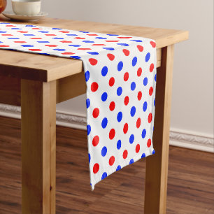 Chemin De Table Court Conception de points polka blancs rouges bleus