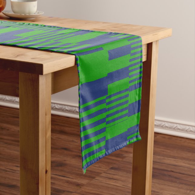 Chemin De Table Court Conception de rayures patchwork bleu vert  (In Situ)