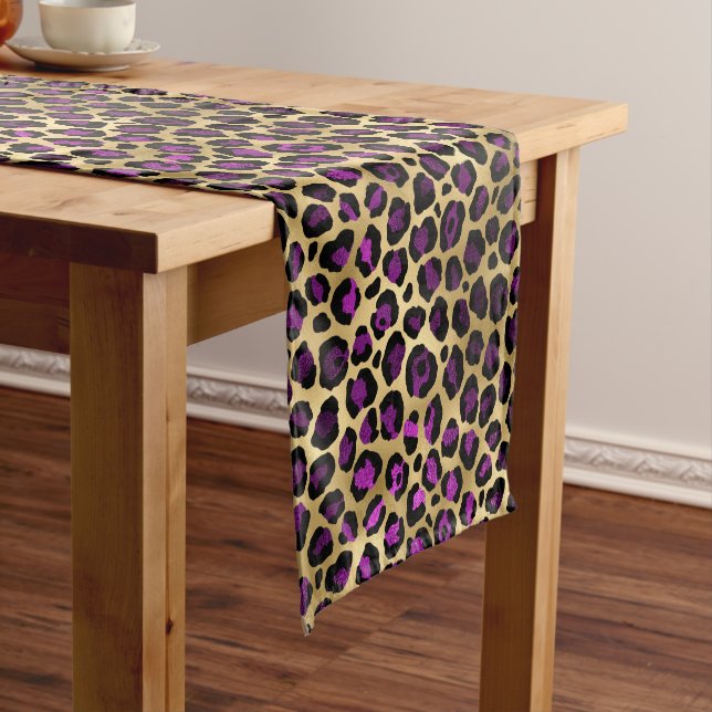 Chemin De Table Court Conception de série Leopard violet et or 4 (In Situ)