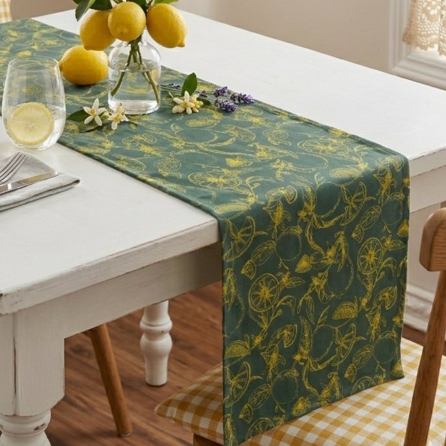 Chemin De Table Court Conception dessinée à la main de citron jaune sur  (Créateur téléchargé)