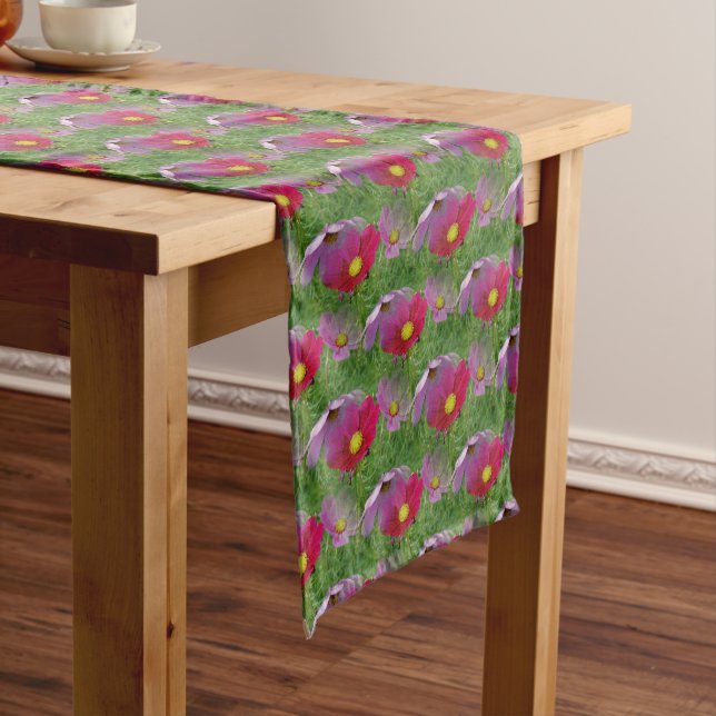 Chemin De Table Court Cosmos Flower Nature Motif (In Situ)