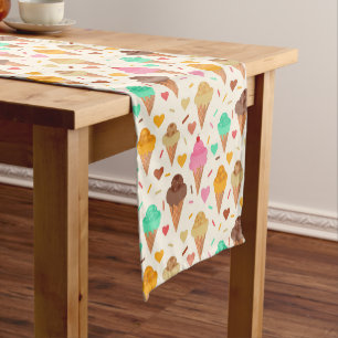 Chemin De Table Court Couleur de crème glacée colorée Sundae avec Coeurs