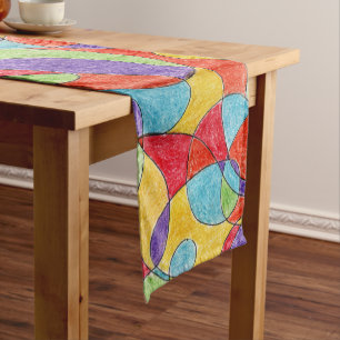Chemin De Table Court Couleurs arc-en-ciel Motif de doodle Crayon tiré à