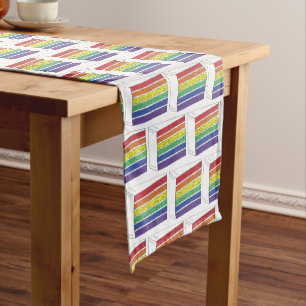 Chemin De Table Court Coupe de gâteau Mariage arc-en-ciel Coeur pourpre