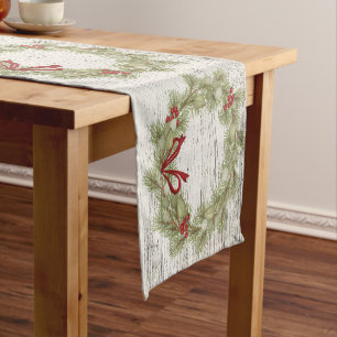 Chemin De Table Court Courbe de Noël Rouge Holly Berries Vert simple