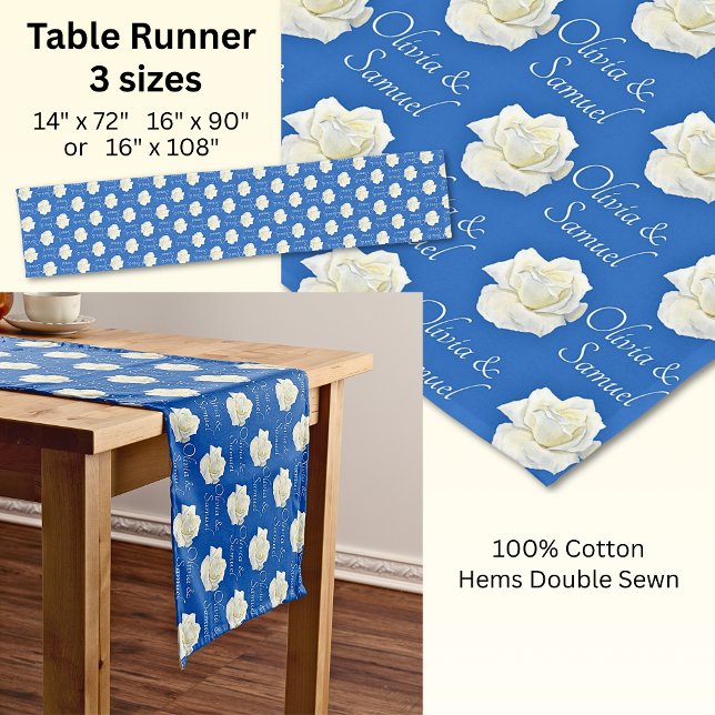 Chemin De Table Court Coureur de table Ajouter des noms Cobalt Blue Whit (Créateur téléchargé)