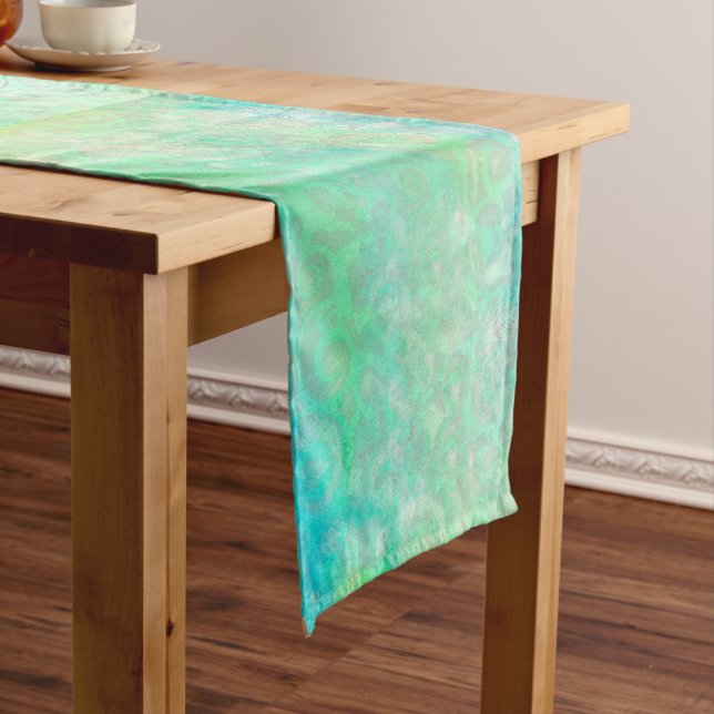 Chemin De Table Court Coureur de table d'art Abstrait bleu et vert (In Situ)