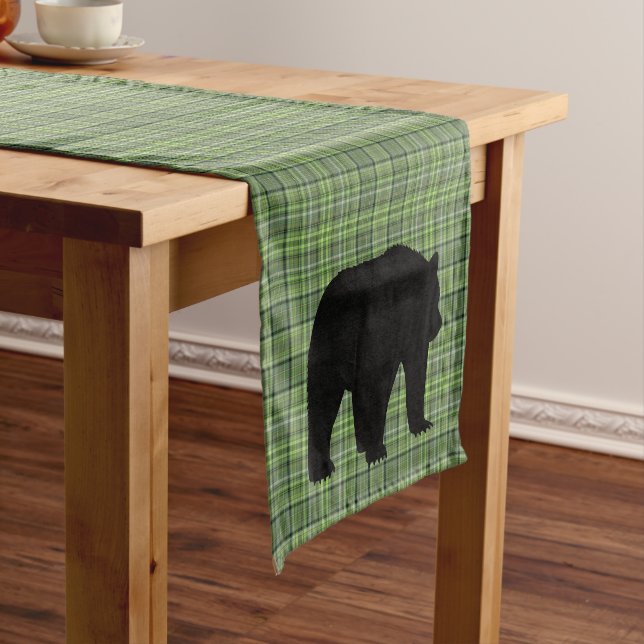 Chemin De Table Court Coureur de table Vert Plaid & Ours (In Situ)