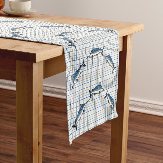 Chemin De Table Court Coureur de Tableau - Marlin bleu sur le plaid (In Situ)