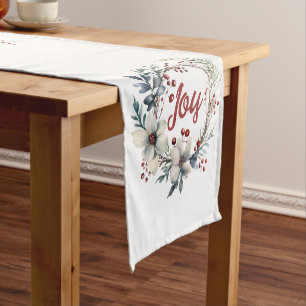 Chemin De Table Court Couronne de Noël, fleurs blanches et baies joie
