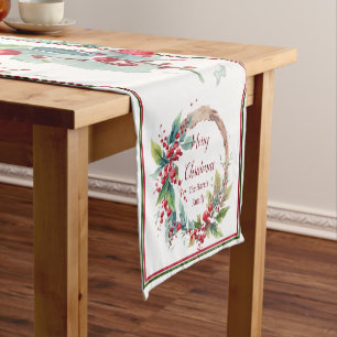 Chemin De Table Court Couronne de Noël personnalisée à l'aquarelle avec 