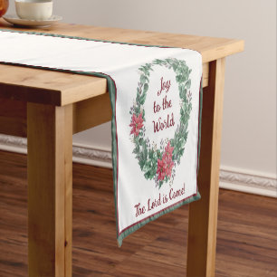 Chemin De Table Court Couronne de Noël personnalisée à l'aquarelle de ba