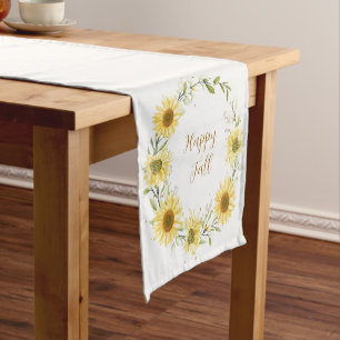 Chemin De Table Court Couronne de tournesols avec texte personnalisable