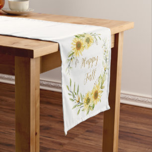 Chemin De Table Court Couronne de tournesols avec texte personnalisable