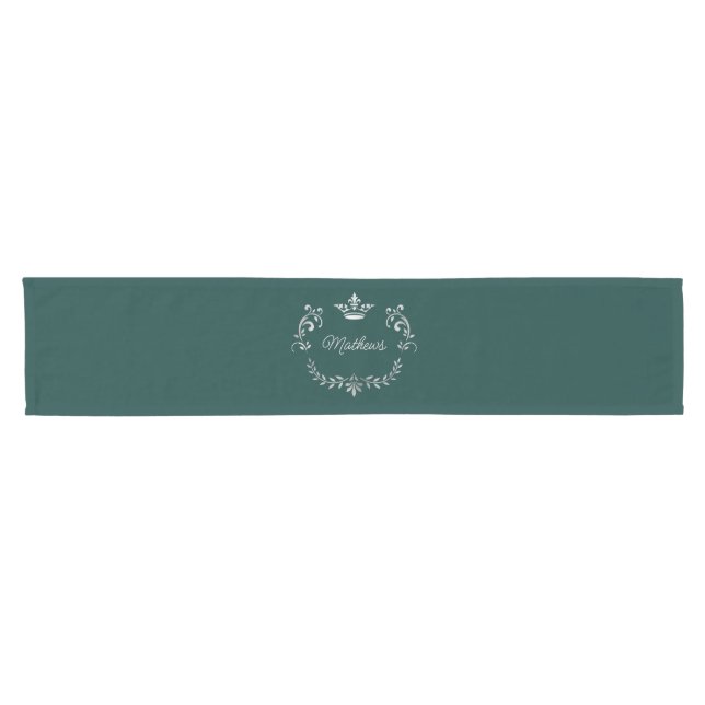 Chemin De Table Court Couronne turquoise Crest Personnalisé (Horizontal)