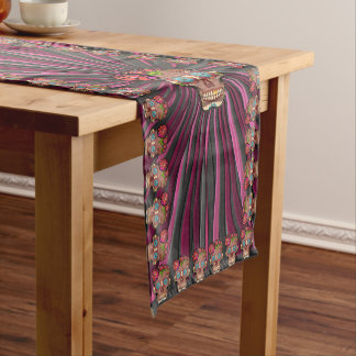 Chemin De Table Court Crâne de sucre en bois sculpté avec couronne fleur