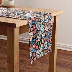 Chemin De Table Court Crânes à sucre Dia de Los Muertos