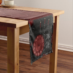 Chemin De Table Court Crimson magique Zodiac Rose de crâne gothique ro