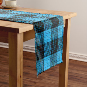 Chemin De Table Court Croix à carreaux noir bleu Buffalo Check