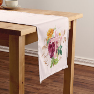 Chemin De Table Court Croix florale rose chrétienne pour femmes
