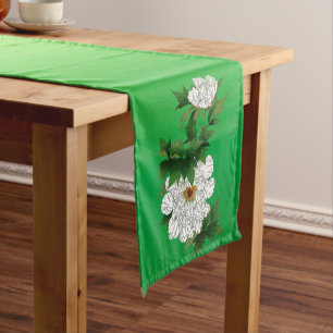 Chemin De Table Court Croquis japonais vintage de grande pivoine blanche