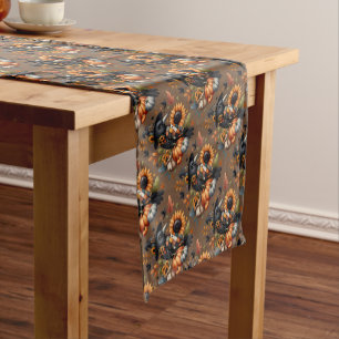 Chemin De Table Court Crow Whimsical avec Citrouilles et tournesols
