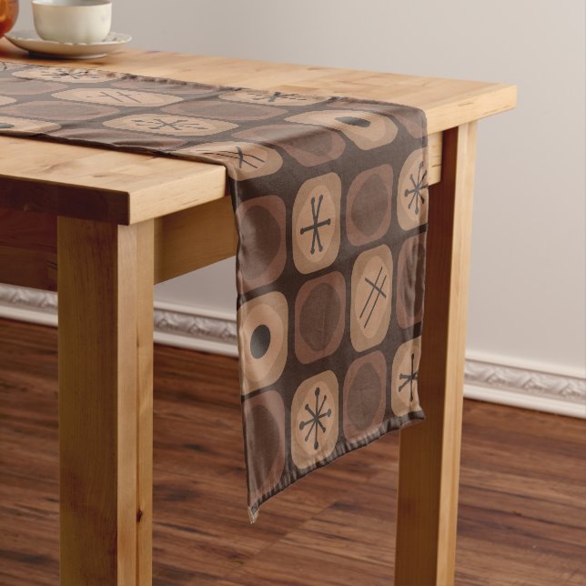 Chemin De Table Court Cubes Soft Mod Art des années 1950 Brown (In Situ)