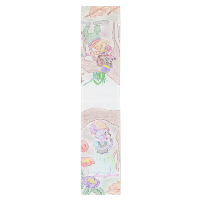 Chemin De Table Court Custom Kids Artwork, deux mignonnes souris, fleurs (Devant)