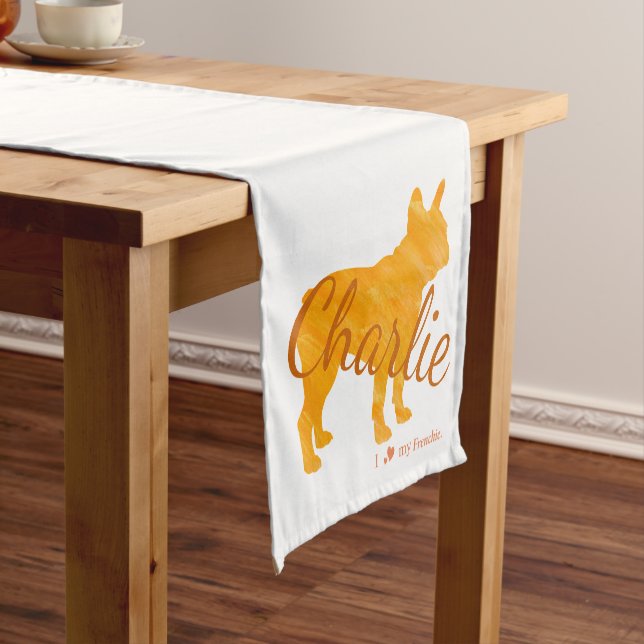 Chemin De Table Court Custom Pastel Orange French Bulldog - Frenchie (In Situ)