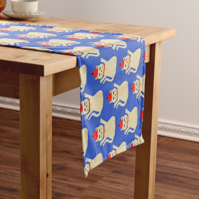 Chemin De Table Court Cute Noël Chat Motif (In Situ)