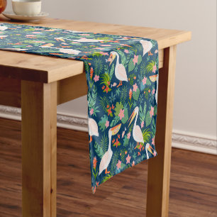 Chemin De Table Court Cute pélicans coloré fleurs tropicales motif