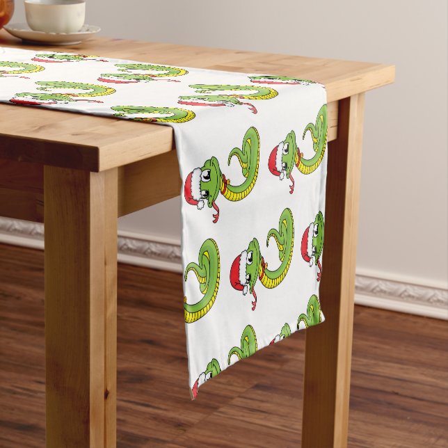 Chemin De Table Court Cute serpent vert avec chapeau santa dessin animé (In Situ)