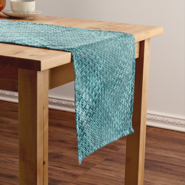 Chemin De Table Court Cute Turquoise Turquoise Bleu Faux Rattan Motif (In Situ)
