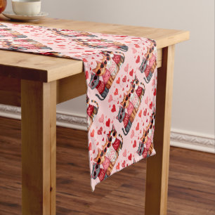 Chemin De Table Court Cute Valentine Chats en Lunettes de soleil Coeur