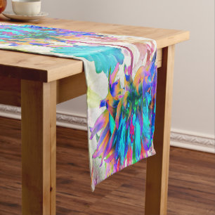 Chemin De Table Court Dahlia de cactus arc-en-ciel aquarelle époustoufla
