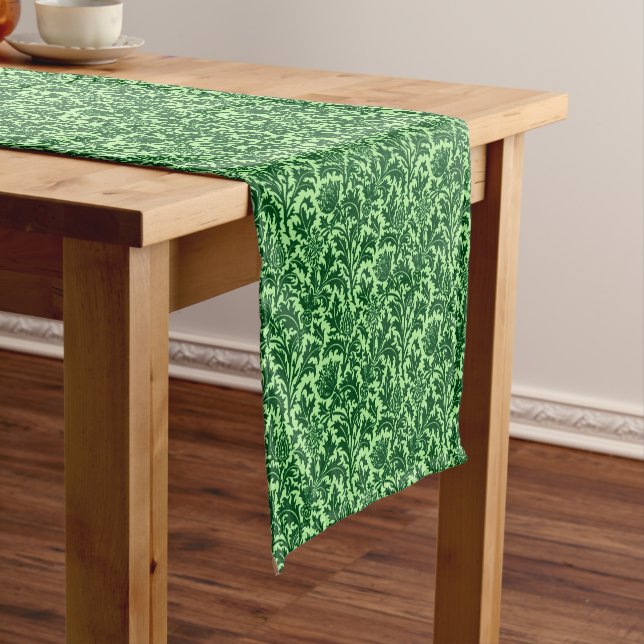 Chemin De Table Court Damassé de chardon de William Morris, vert vert (In Situ)
