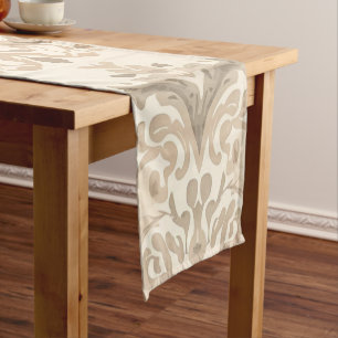 Chemin De Table Court Damassé Vintage Élégant Beige Ferme Française