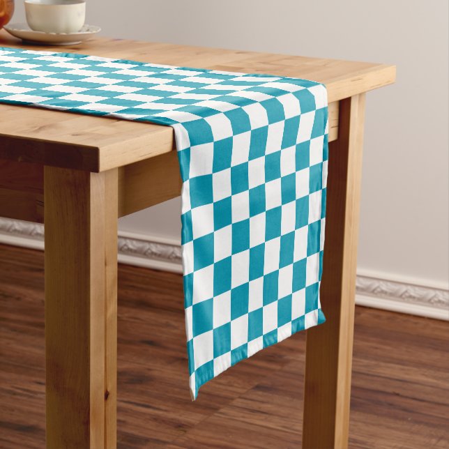 Chemin De Table Court Damier turquoise foncé  (In Situ)