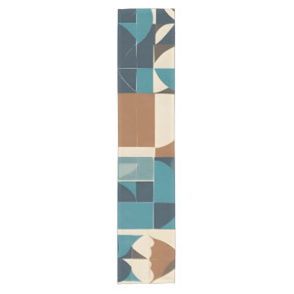 Chemin De Table Court Dark Blue, Teal, Brown, and Tan Geometric Pattern