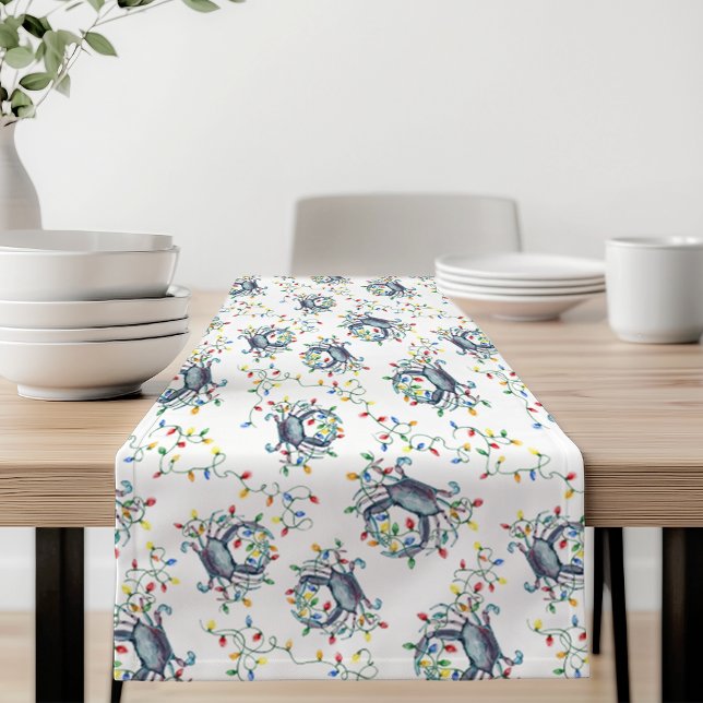 Chemin De Table Court Deck the Claws Coastal Crab Christmas Lights (Créateur téléchargé)