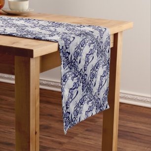 Chemin De Table Court Décor en carreaux bleu et blanc de lapin Cobalt D
