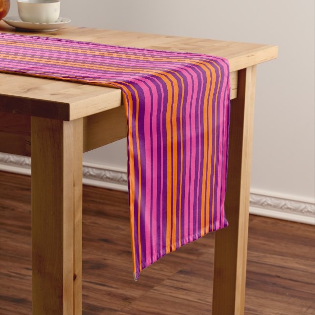 Chemin De Table Court Design à rayures verticales rose orange violet   (In Situ)