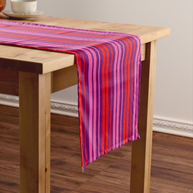Chemin De Table Court Design à rayures verticales rose violet rouge   (In Situ)